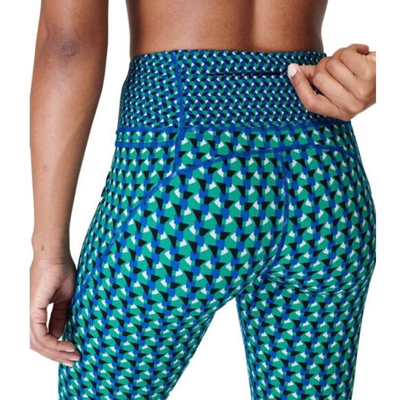 Sweaty Betty 7/8 Length Power Blue & Green Geometric Print Leggings Size 10 - Picture 10 of 11